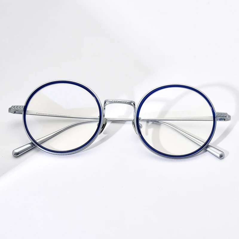 FONEX Acetate Titanium Glasses Frame Men Retro Round Eyeglasses Women 2024 New Relief Grace Eyewear N-026R