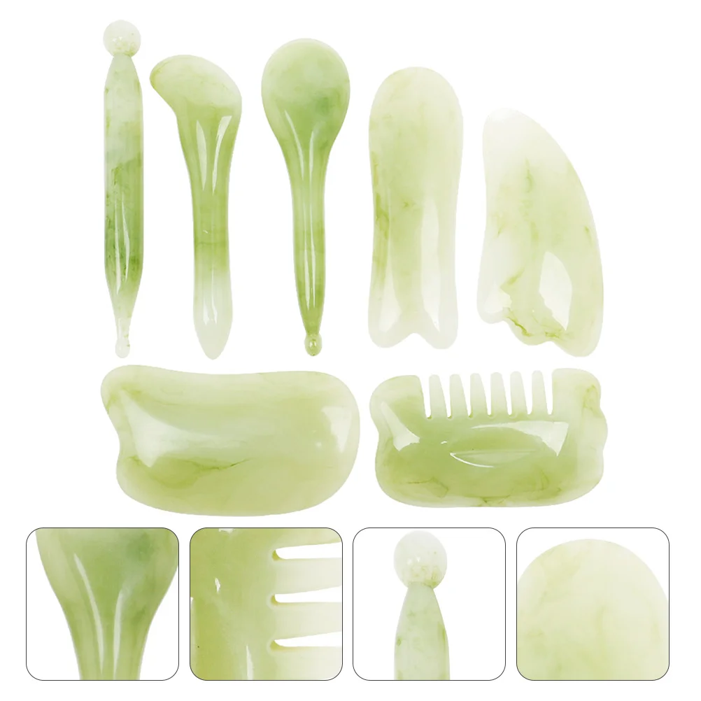 เครื่องนวดหน้าและตัวกัวซา 7 ชิ้น วัสดุเป็นมิตรกับสิ่งแวดล้อม เนื้อเรียบเนียน ดูดซับน้ำมันได้ลึก ช่วยกระตุ้นการสร้างคอลลาเจน