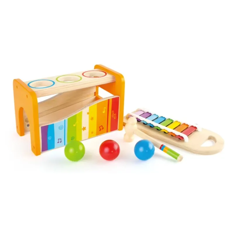 Award Winning Durable Wooden Musical Pounding Toy Hammer Pound Tap Bench with Slide Out Xylophone