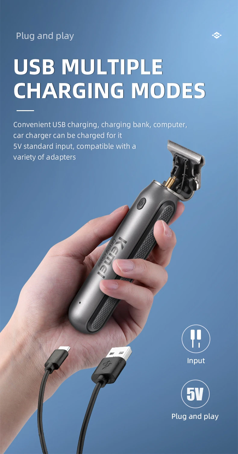 Kemei Mini-Haarschneider, Barttrimmer für Herren, Zero-Gap-T-Klinge, Haarschneidemaschine, kabelloser professioneller Haarschneider KM-1757 – Detail 14