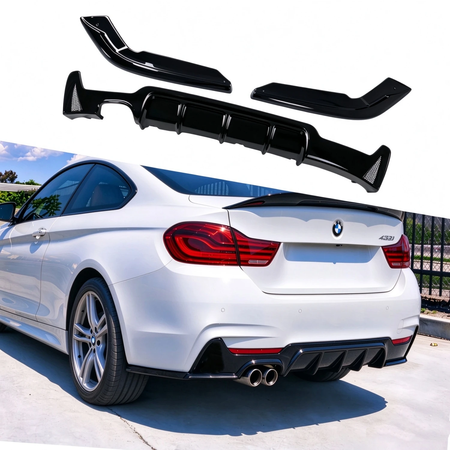 Gloss Black Rear Bumper Diffuser For BMW 4 Series F32 F36 M Sport 420i 430i 420d 430d 2014-2020 Side Splitters Bodykit Tuning