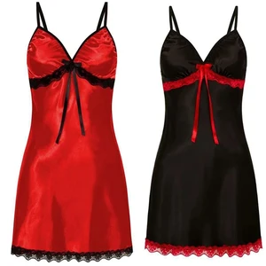 المرأة مثير ملابس النوم الحرير الساتان بيجامات زلة اللباس بلا أكمام بيجامة ثوب نوم بالإضافة إلى حجم مريح أفضل 10 بيجامات نسائية مثيرة للمبيعات - رقم 6