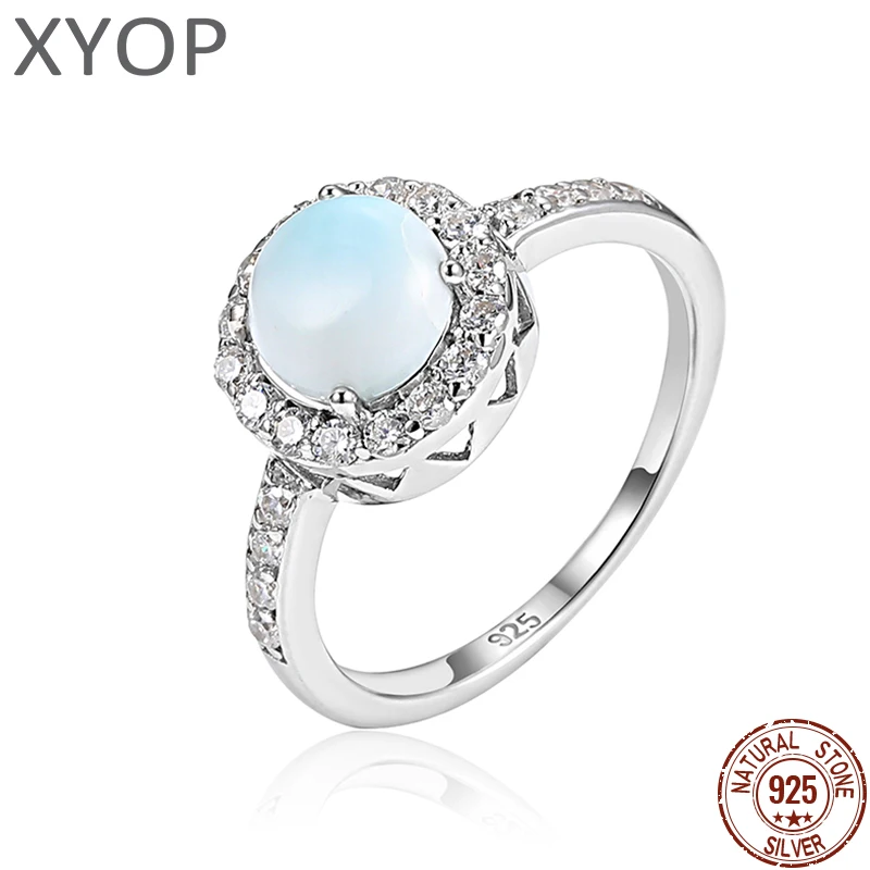 

XYOP 2025 Ларимар круглое кольцо с цирконием из стерлингового серебра 925 пробы модные ювелирные изделия с кристаллами вневременной аксессуар