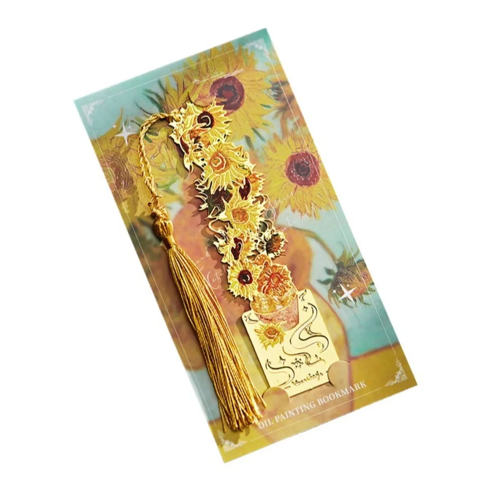 with Tassel Hollow Flower Metal Bookmark Sunflower Exquisite Metal Hollow Bookmark White Rose Ins Style Reading Stationery