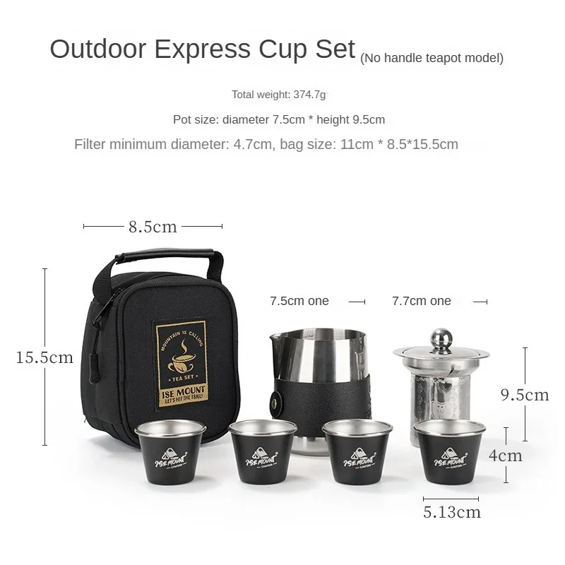 ISE MOUNT Outdoor Cup Set Tea One Pot Four Cups Portable Travel Mini Kung Fu Tea Set Teapot Coffee Set