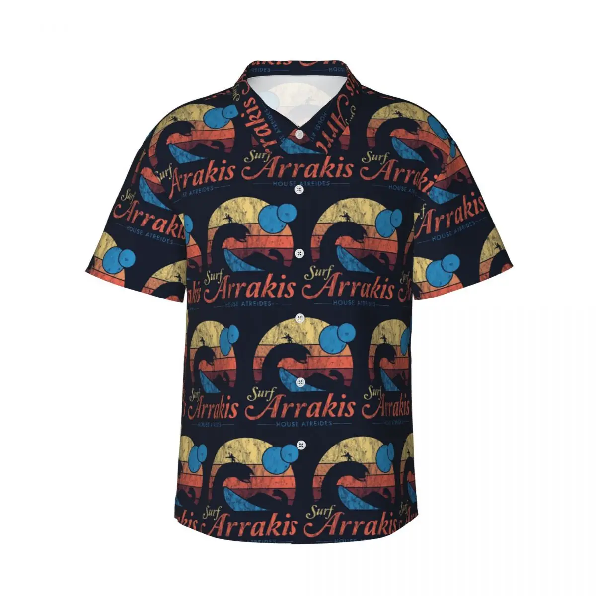 

Visit Arrakis Distressed Surf Dune Sci Fi Men's Shirts Hawaiian Short Sleeve Shirt Fashion Lapel Tops for Summer Beach