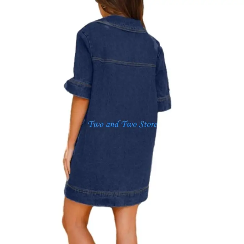 

HX6F Half Sleeve Loose Dress Summer Casual Jean Dresses Comfortable and Easy to Wear
