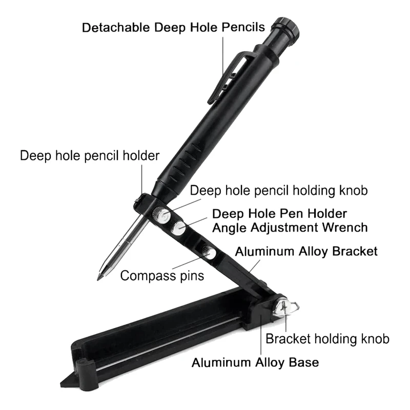 New Multifunctional DIY Woodworking Marking Tool - Aluminum Alloy Structural Pencil - Marking Tool With 18 Refills