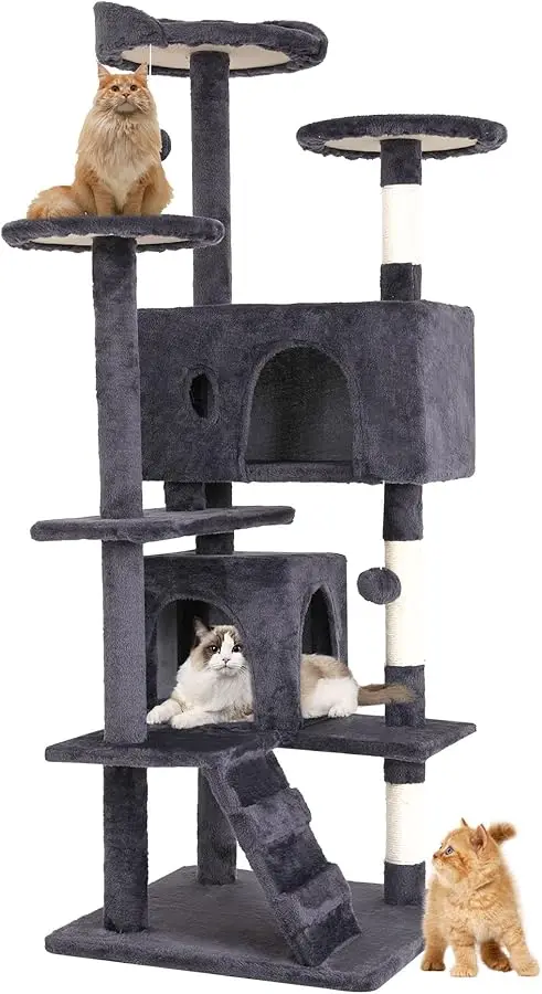 

BestPet | 54" Cat Tree Tower | Ashy | Sturdy, Easy to Assemble, Multi-Level Activity Center with Sisal Scratching Posts, Condos,
