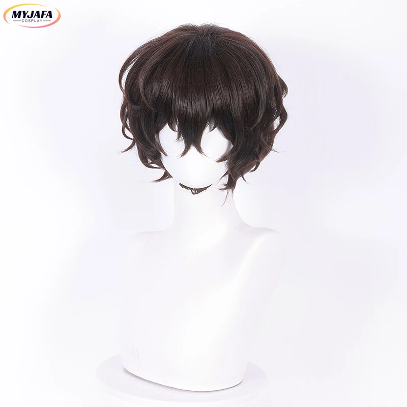 High Quality Dazai Osamu Cosplay Wig Anime Cosplay Short Brown Heat Resistant Synthetic Hair Party Role Play Wigs + Wig Cap image 2