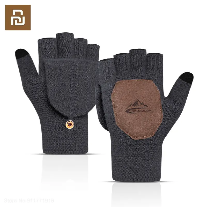 Youpin Knitted Flip Gloves Winter Warm Flexible Leather palms Touchscreen Gloves for Men Women Unisex Exposed Finger Mittens