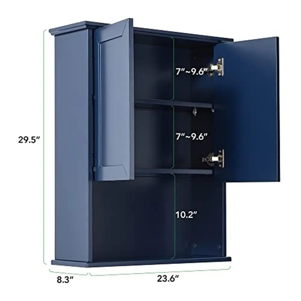 Blue Wall Mounted Bathroom Storage Cabinet Adjustable Shelf Soft Hinge Over Toilet Wood Medicine Cabinets Hanging Wall 23x29 in