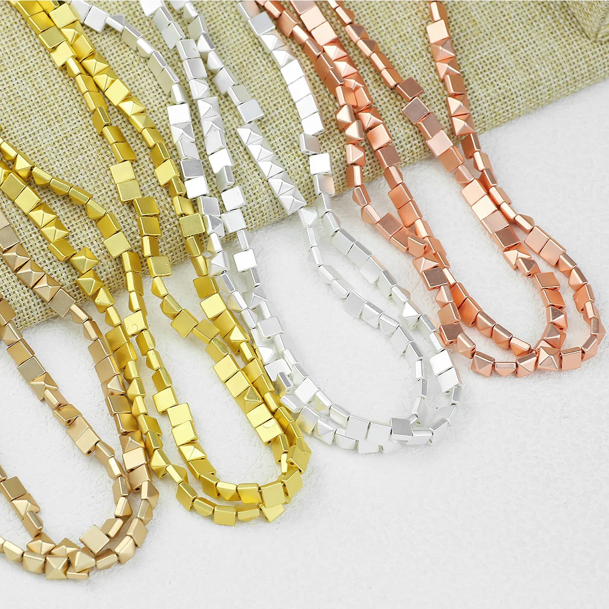9k/18k Natural Gold Plated Hematite Beads 6mm Pyramid shape Spacer Loose Beads For Jewelry Necklace Making DIY Accessories