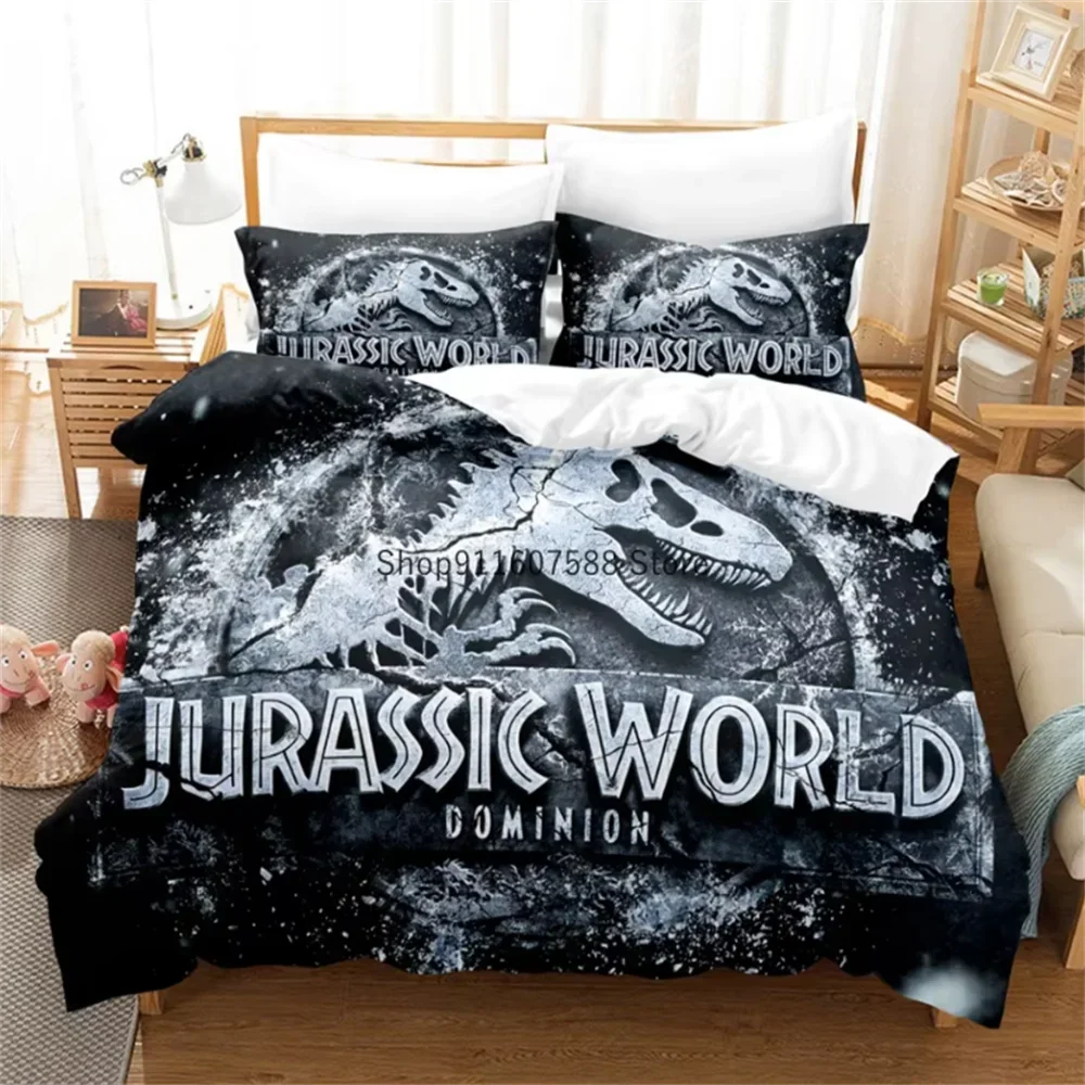 Red Jurassic Park Bedding Set Cartoon Home Textiles For Kids Bed Set Comforter Cover Bedroom Set Queen Dinosaur Duvet Cover