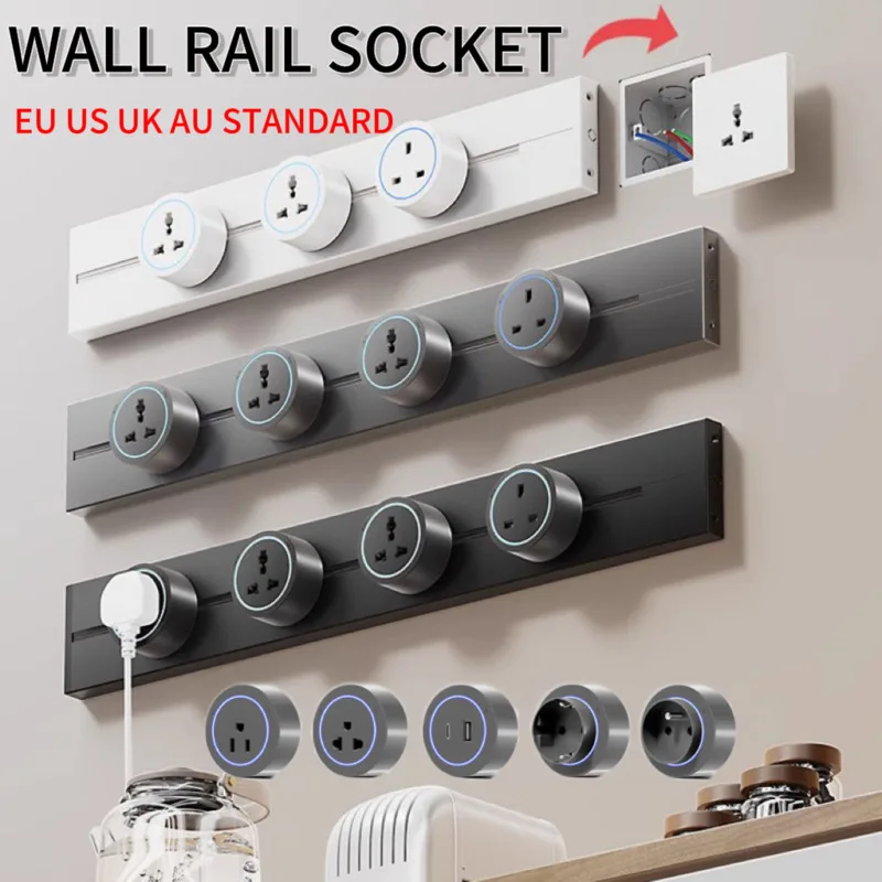 

Wall Power Track Socket EU UK US FR Standard Replaceable Plugs Adapters 8000W High Power Universal Home Office Waterproof Design