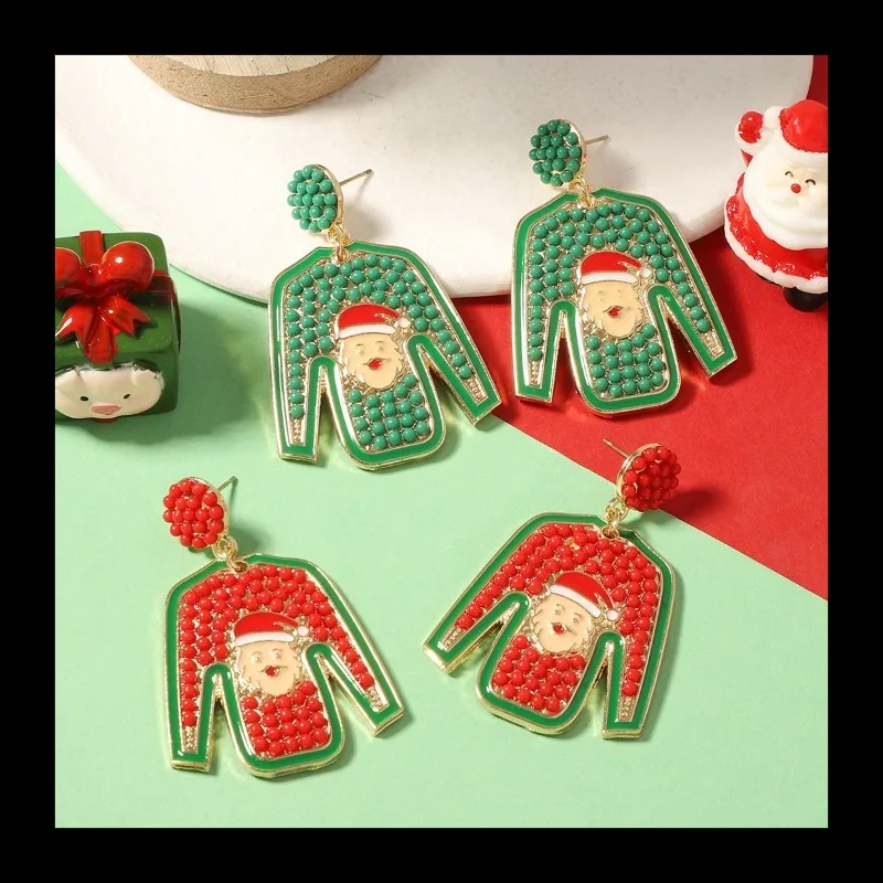 

Рождественская ниша, креативный дизайн, мультяшные рисовые бусины из сплава, серьги для одежды Санта-Клауса, мода