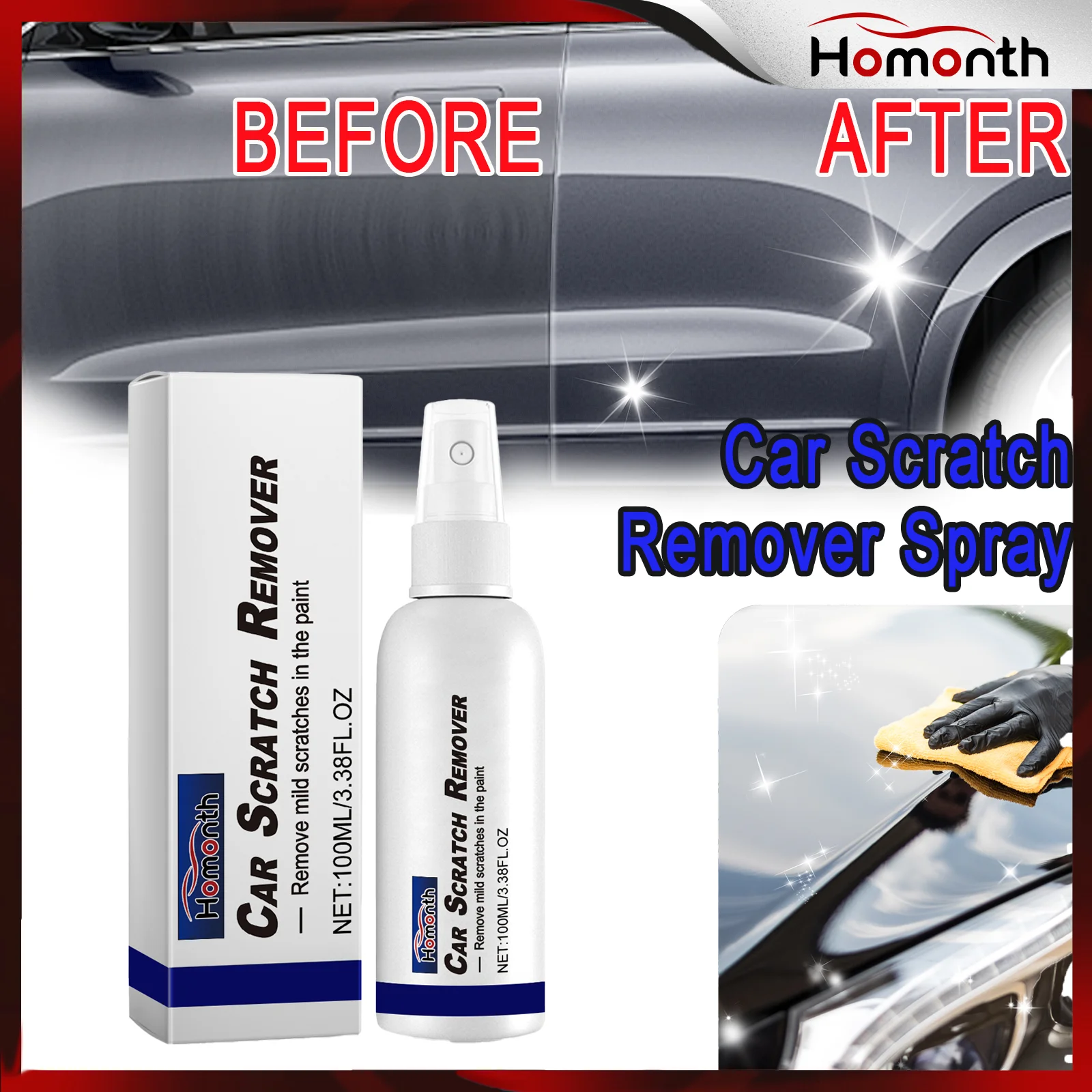 Car Scratch Remover Spray 100ml Instant Paint Repair Solution Quick Detailer for Light Scratches & Swirl Marks Gloss Enhancer