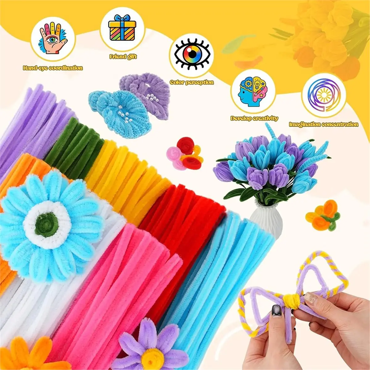 Utility Design Pipe Cleaners Bulk Pastel,Thick Pipe Cleaner Crafts Supplies Assortment Macaron Color Chenille Stems for Arts and
