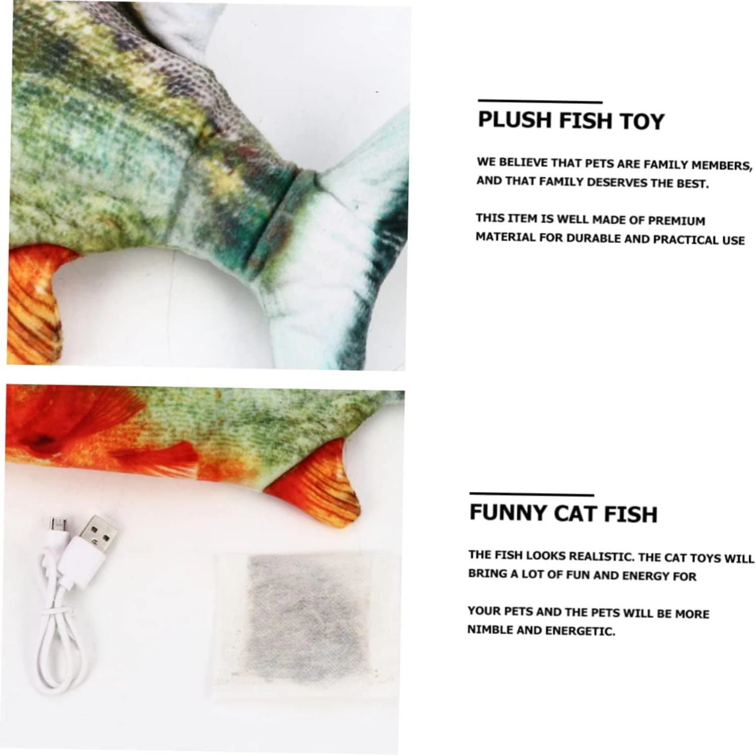 Engaging and Entertaining Interactive Plushible Stuffed USB Dancing Catnip Fish Toy - Fun Chew Toy for Happy and Engaged Feline 