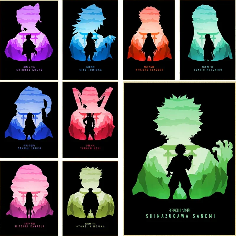 Minimalistic Art Demon Slayer Muichiro Sanemi Canvas  Japanese Anime Poster Print Wall Art For Living Room Home Decor