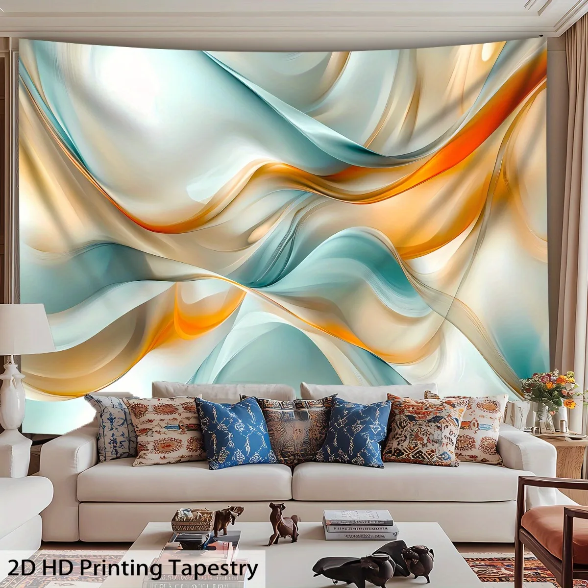 Large Abstract Blue Wave Gradient Tapestry Wall Art Modern Scandinavian Flowing Wallpaper Decoration for Living Room Home Decor