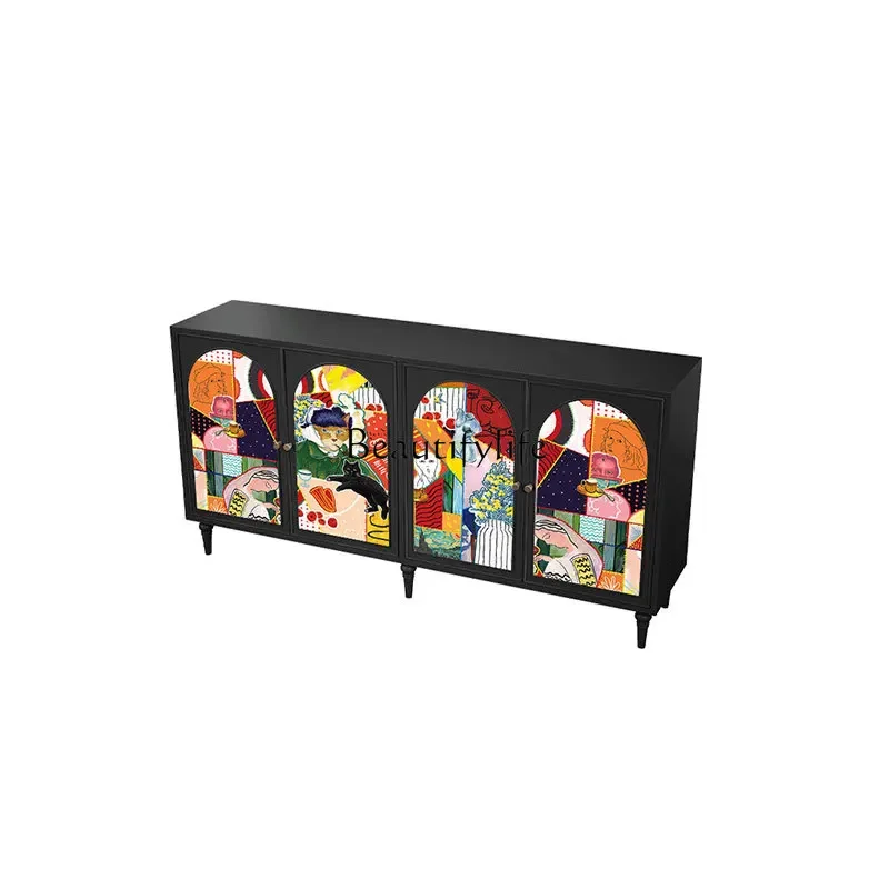 

Z.French art porch cabinet living room solid wood storage painted multi-functional side cabinet