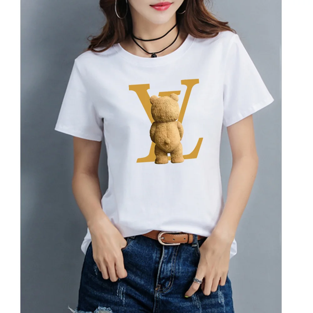 Luxury Brand T-shirt Casual Cute Bear Cute Women\'s Short Sleeve Printed Pattern Tops Fashion Summer Spring Printed Clothing