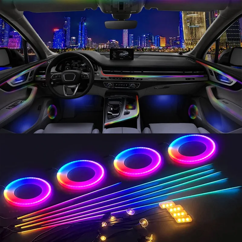 14/18/22 In 1 Led Car Ambient Light Interior 213 64 Color Rgb Rainbow Lighting  Lighter Led Acrylic Strip Streamer Symphony Lamp