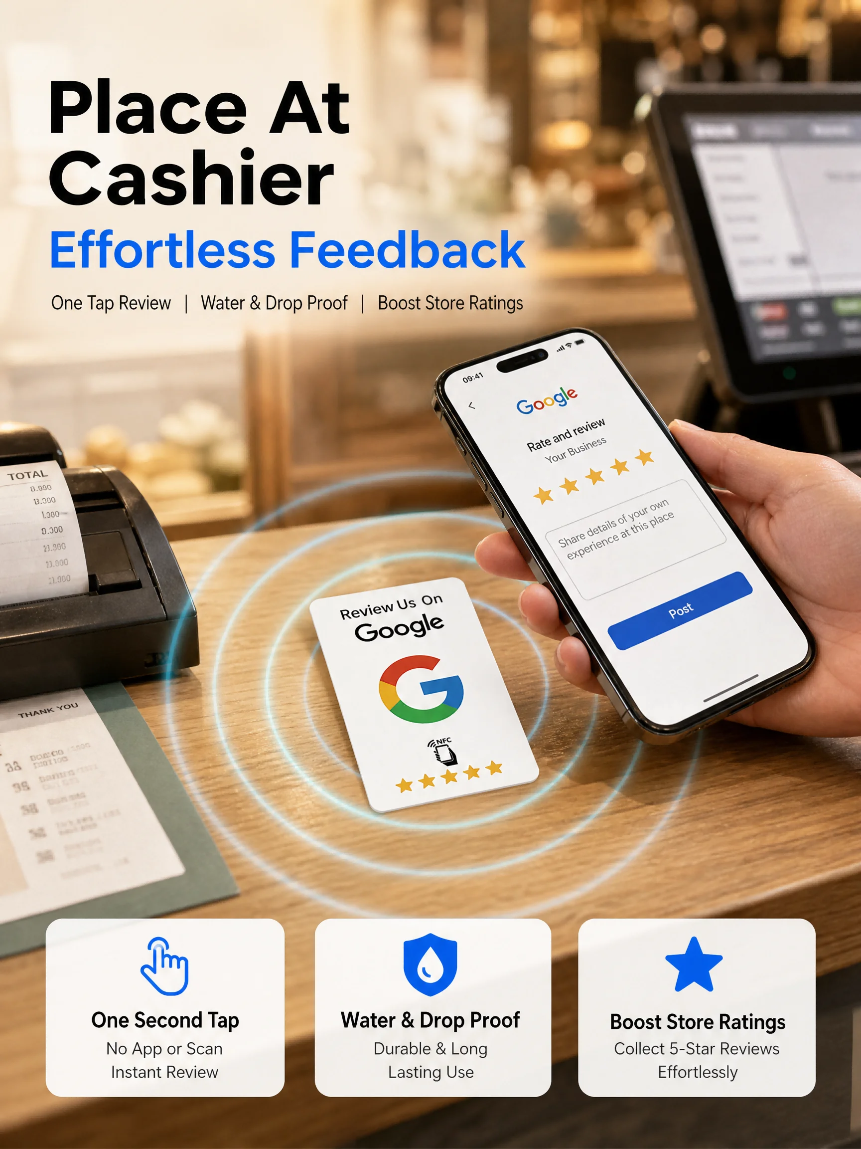 NFC Google Review Card Tap to Review NTAG215 Chip PVC Cards Contactless Smart Business Card for Restaurant Store 10/20 Pack