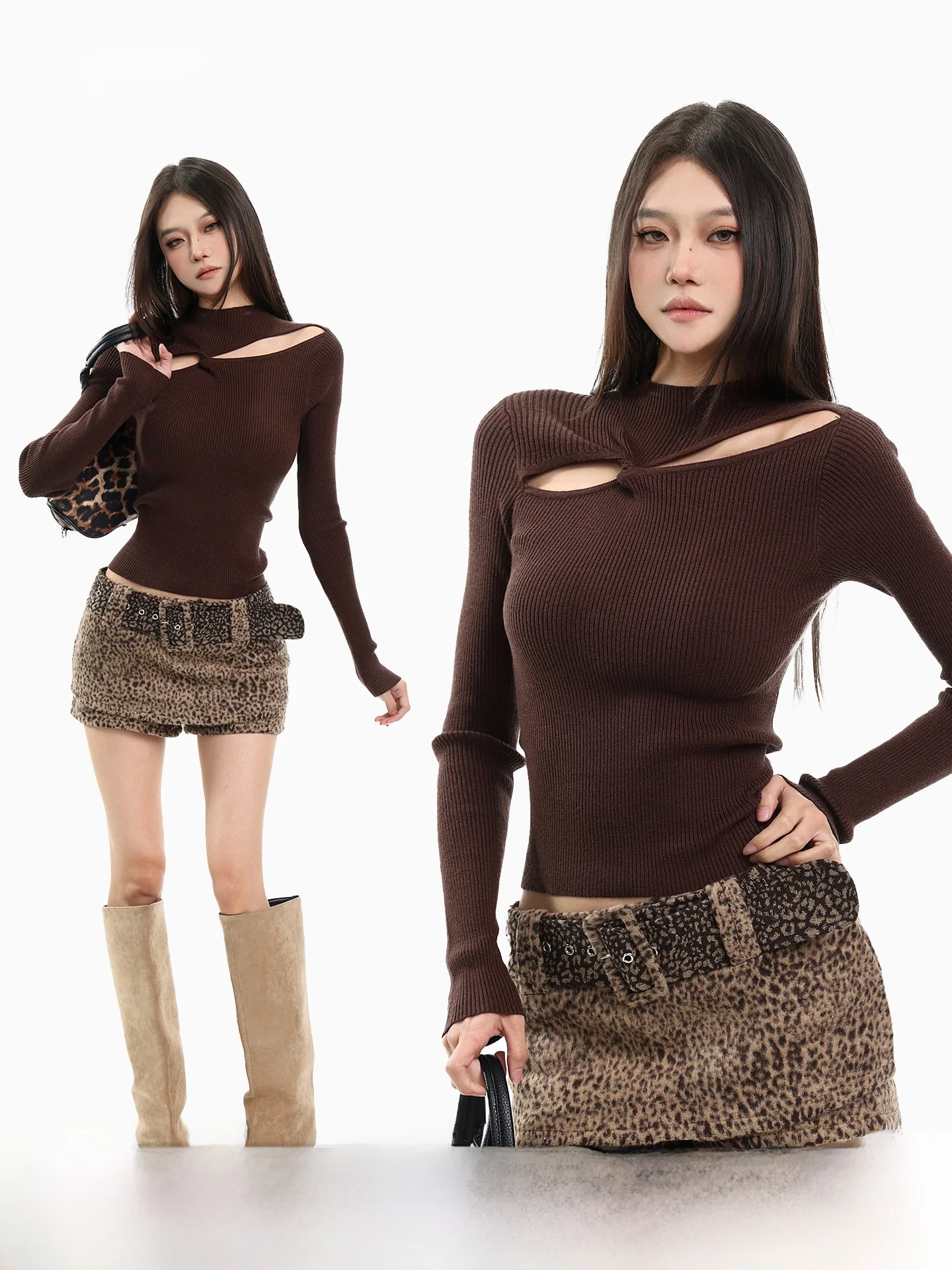

Warm Brown Retro oulder Slanting Slimming Knitted Sweater for Women Sli Winter Top Versatile Faionable Soft Material