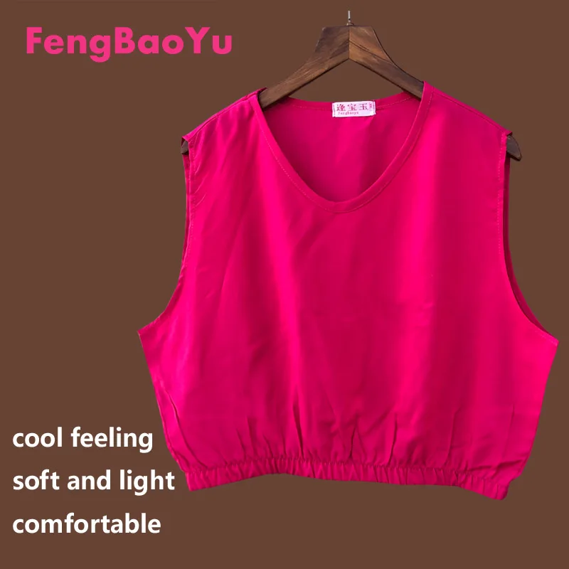 

Fengbaoyu Cotton Silk Summer Ladies Ultra-short Round-neck Vest Navel Blouse Pure Color Moisture Absorption and Air Permeability