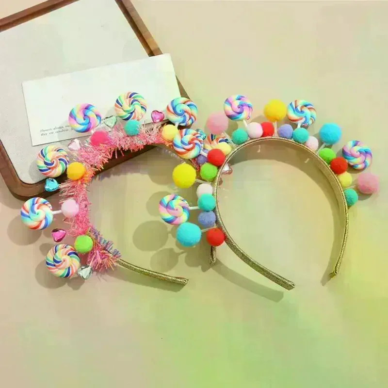 Diadema de Lollipop de Dibujos Animados, Diadema Dulce de Caramelo, Diadema de Princesa con Corazón para Niñas, Accesorios para el Cabello para Fiestas de Cumpleaños y Disfraces Festivos