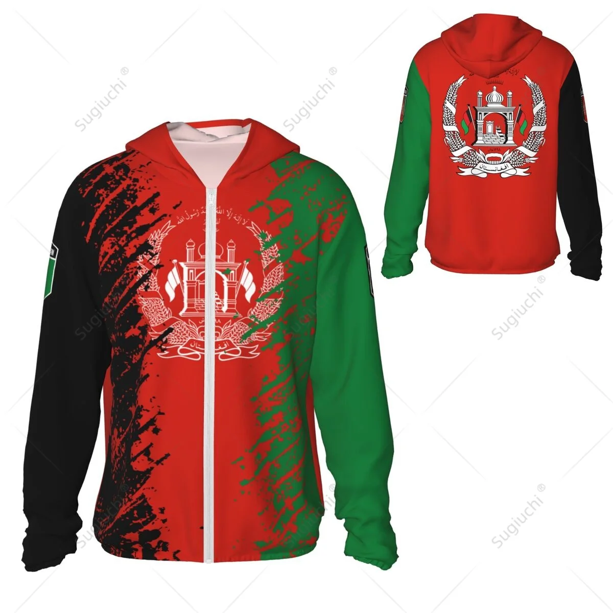 Afghanistan Flag Sun Protection Hoodie Sunscreen Clothes Fishing Cycling Running Quick Dry Long Sleeve With Zipper Polyester