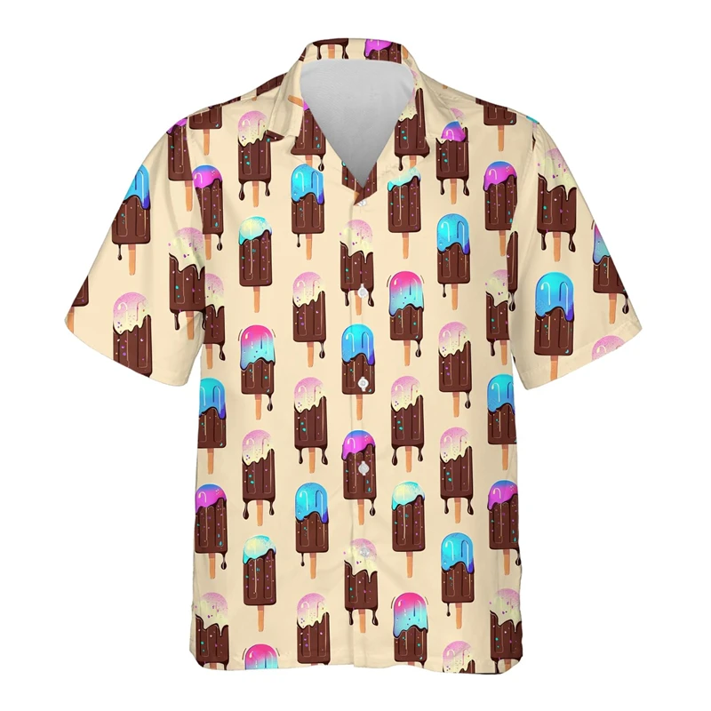 

Рубашка мужская с 3D-принтом мороженого, гавайская блузка с лацканами, с коротким рукавом, топ для отпуска, унисекс