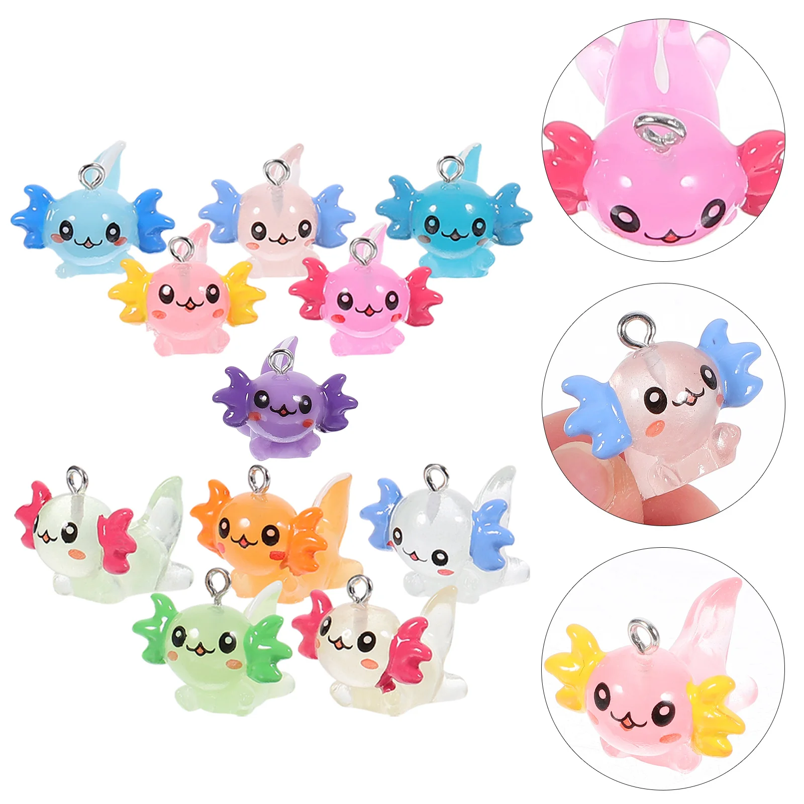 30 Pcs Cartoon Luminous Pendant Miniature Sea Axolotl Charms Jewelry Making Toy Animal DIY Ornament Fish for Materials Earring