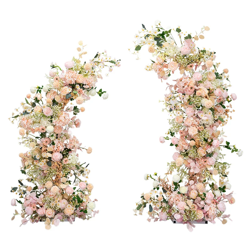 Pink floral art with horn arches, wedding decoration event opening ceremony background, handmade floral art