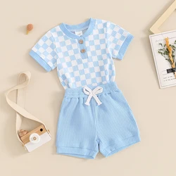 Newborn Baby Boy Girl Clothes 3 6 9 12 18 Months Ribbed Knit Short Sleeve Romper Shorts Set Infant Summer Outfits