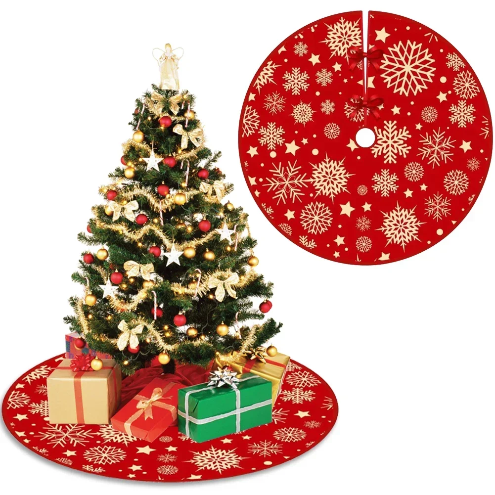 

90cm Christmas Tree Skirt Red Christmas Tree Foot Cover Santa Claus Snowflake Christmas Tree Carpet Base Mat Decorations