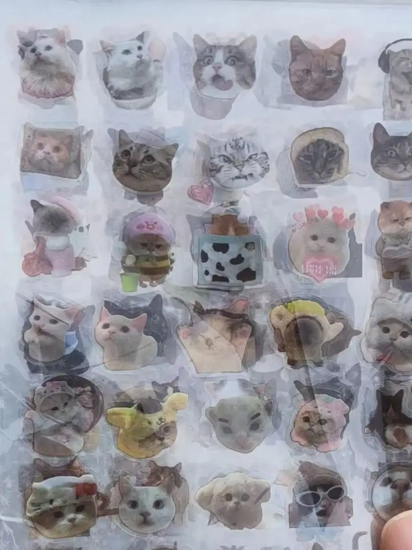 10pcs Ins Vintage Cat Laser Stickers Double Transparent Cut Memo Planner Waterproof Handmade Journal Decor Stickers