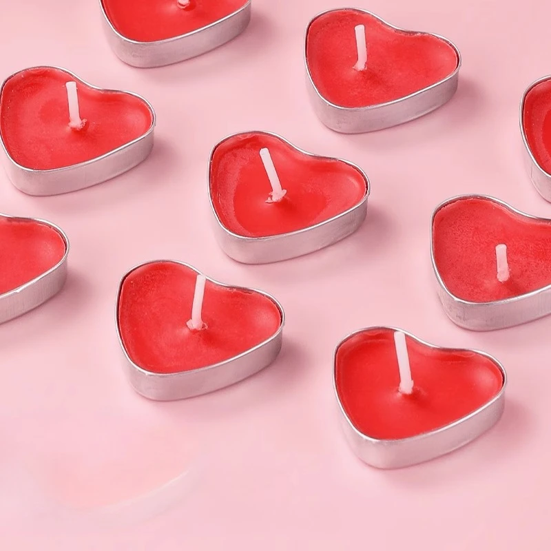 Heart shaped candles with love, smokeless and tasteless, romantic atmosphere, birthday cake, courtship