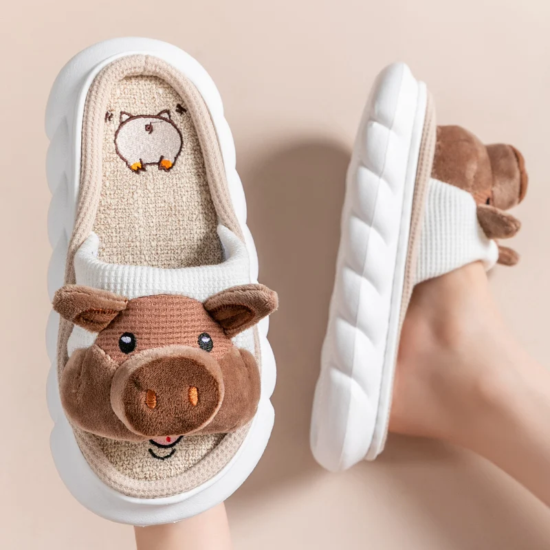 Animal Slippers Funny Pig Women's Home Slides EVA Indoor Cartoon Soft Non-slip Platform House Shoes For Girls Designer