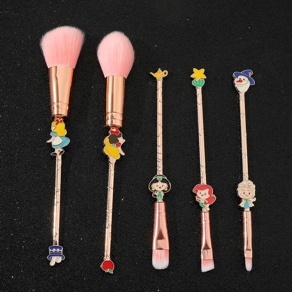 5pcs/set Anime Snow White The Little Mermaid Elsa Cinderella Jasmine Makeup Brush Cosplay Accessories Female Makeup Tool