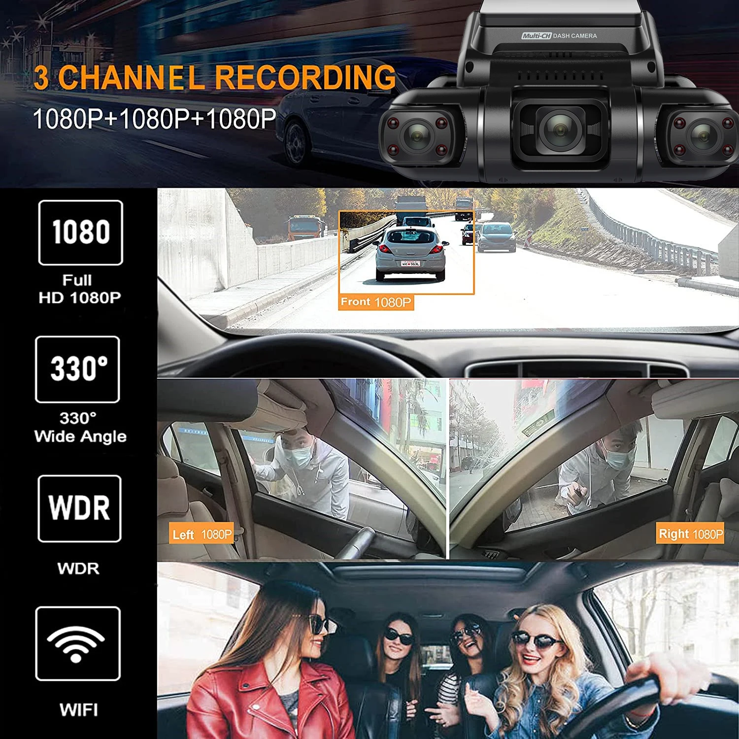 4 canais Full HD 4*1080P Carro DVR WiFi Dash Camera 8 Luzes IR Carro Van Táxi Condução Gravador de Vídeo 170 °   Armazenamento de 256G para estacionamento 24H