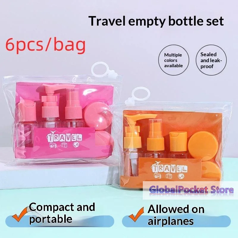 [TG823]6Pcs Leak Proof Refillable Travel Bottle Set For Toiletries Travel Containers With Zipper Clear Toiletry Bag
