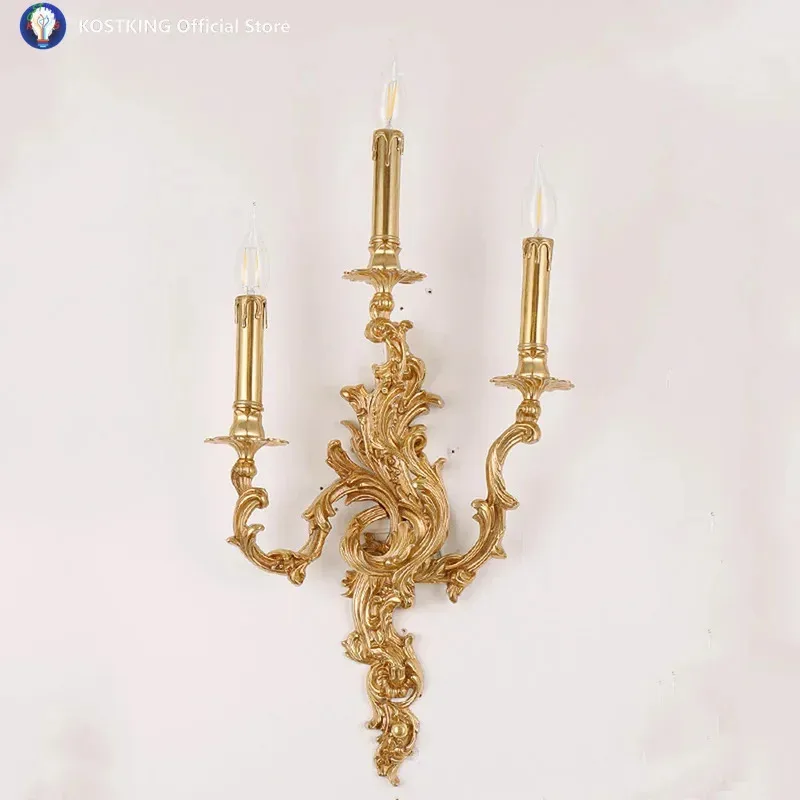 French all copper wall lamp hotel clubhouse palace villa vintage candle lamp indoor lighting fixture bedroom bedside lamp