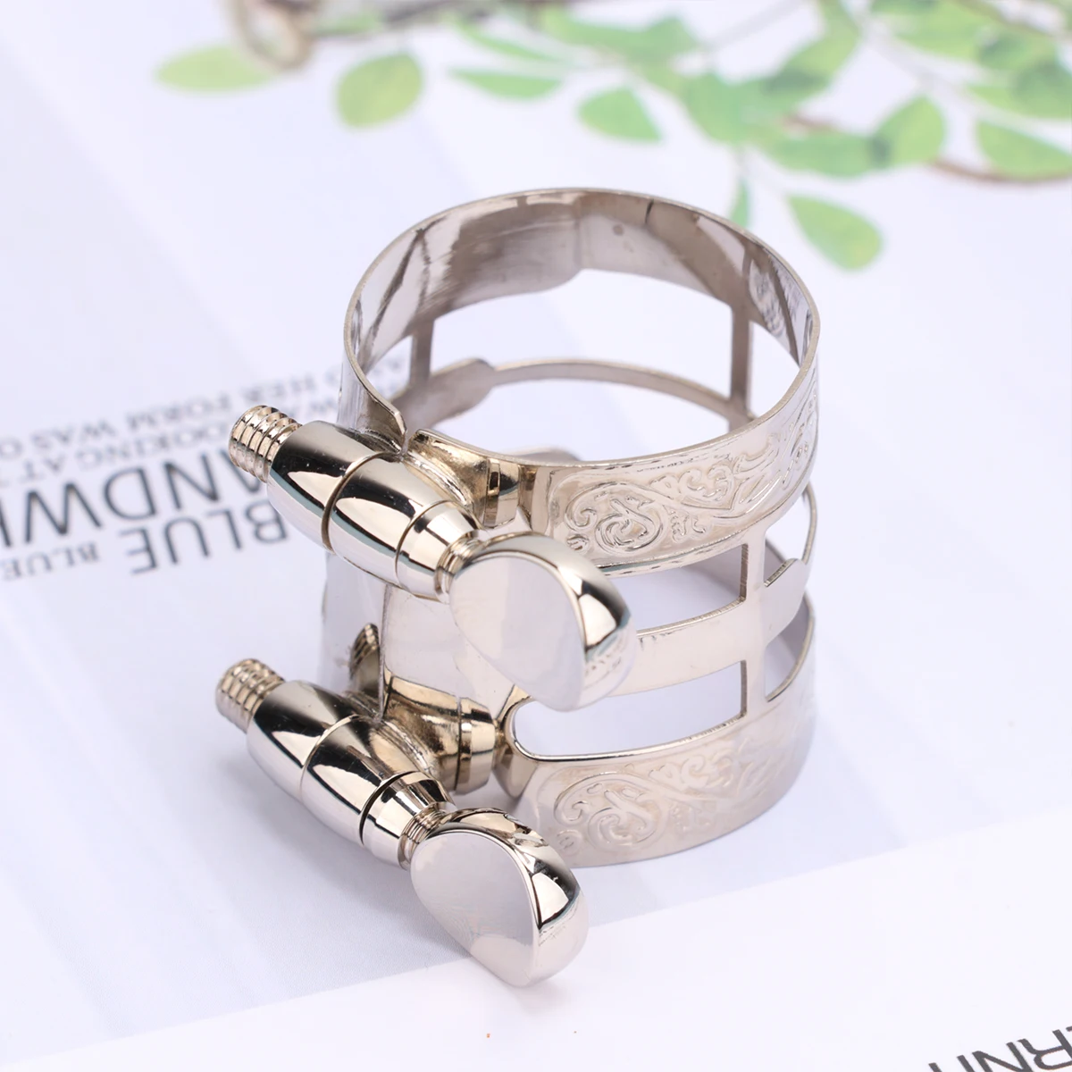 

Saxophone Flute Head Clip Alto Mouthpiece Card Cards Carving Crad Nickel Plated