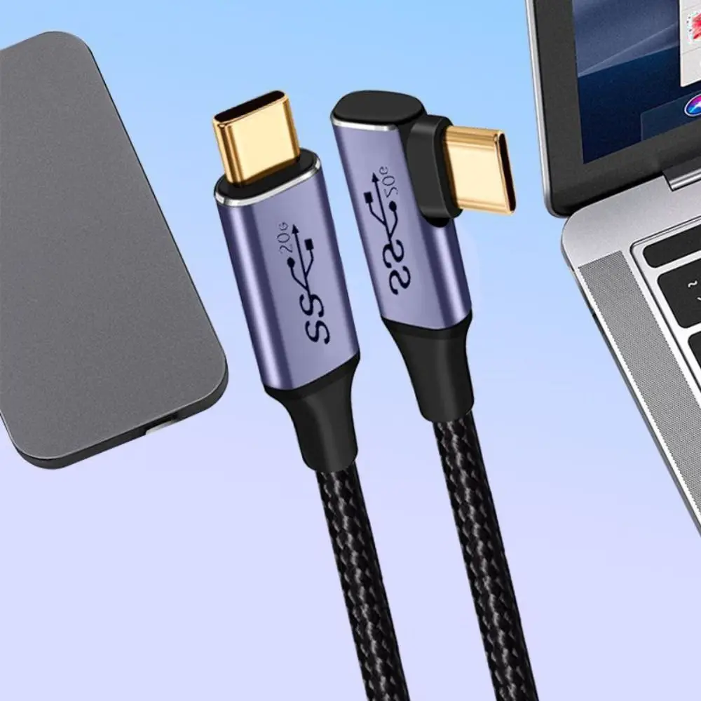 High Quality PD 100W USB 3.2 Gen 2 Type-C Cable 20Gbps 5A USB-C Data Cord Elbow 0.25-2m Video Wire for Laptop Mobile Phone