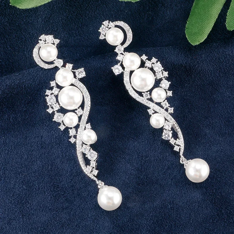 Luxury Silver Color Stud Earings with Pearl Bling Zircon Stone for Women Fashion Jewelry 2025 New Trend