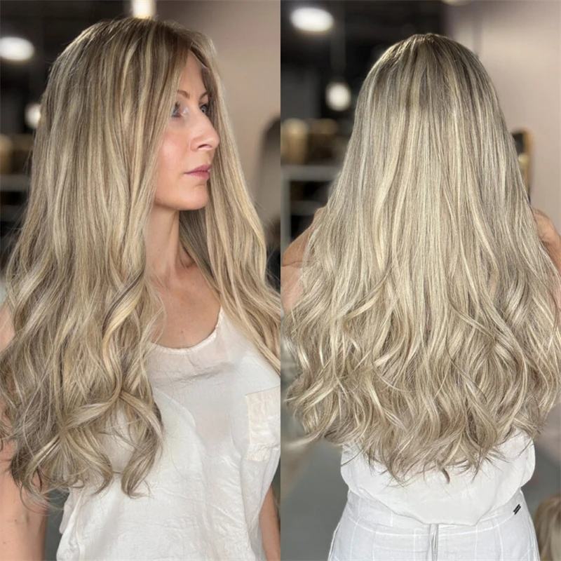 

13x4 Ombre Blonde HD Синтетический парик фронта шнурка с темными корнями Натуральные парики Подарок для нее Парик из термостойкого волокна Естественный вид