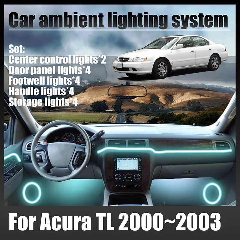 Luces LED Ambientales para Acura TL 2000~2003 MK2, Luces de Atmósfera Coloridas, Tira de Neón Interior para Auto, Iluminación RGB de 64 Colores